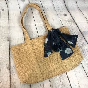 Draper James Straw Tote with Navy Floral Scarf